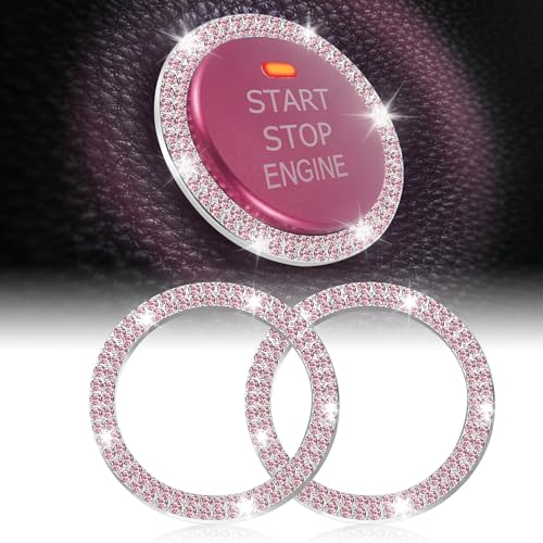 LivTee Car Engine Start Stop Decoration Ring Crystal Double Rhinestone Bling Car Interior Accessories for Women Key Ignition Knob Bling Ring Push to Start Button CoverSticker Pink - Image 1