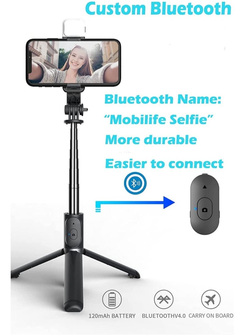 ELTRAZONE Mobilife Selfie Stick with Light,Long Selfie Stick with Tripod Stand 104cm Plus,Bluetooth Mobile Selfie Stick for Mobile Phone, Makeup,Vlogging,Youtube,Live,Iphone/Mi/Vivo/Oppo/Samsung,Black  - Image 5