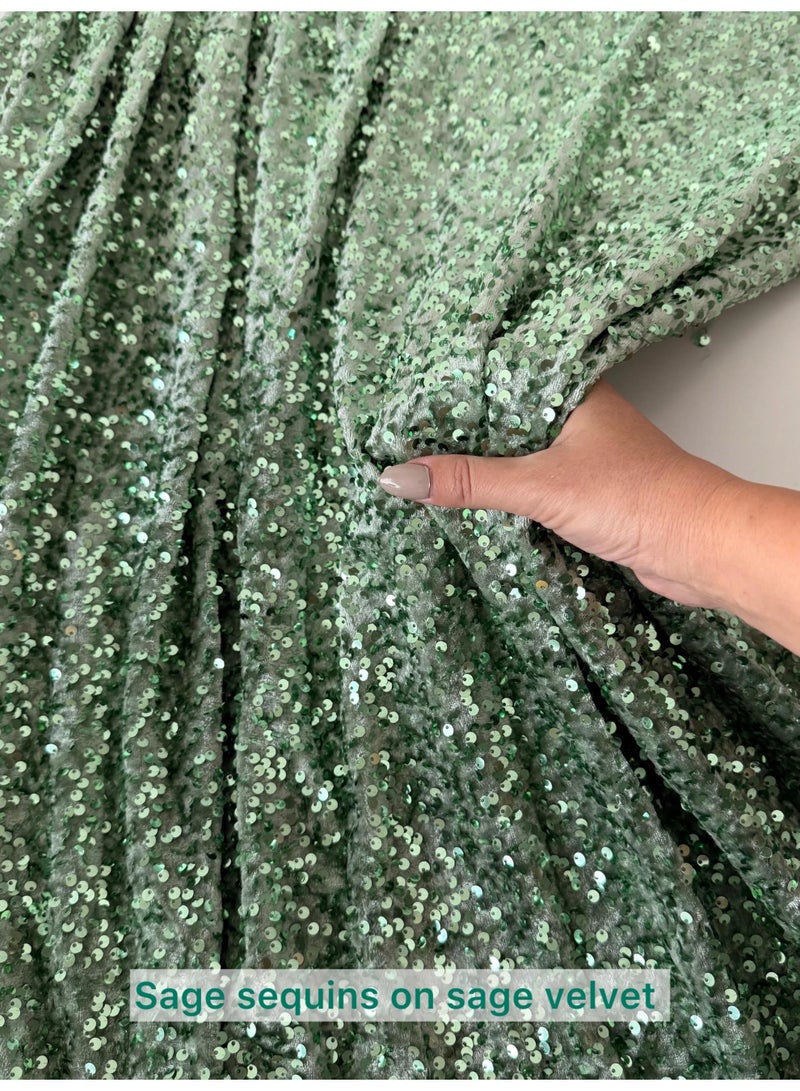 JewelOnPalette Sequins 2-way Stretch Velvet Fabric | 45” Wide Sparkle Shine | Spandex Velour for Fashion, Dresses, Costumes, Events, Dance Wear, Party Decor, Crafts, Upholstery, and DIY Sewing Projects | Cut by Yard - Mint Green - Image 3