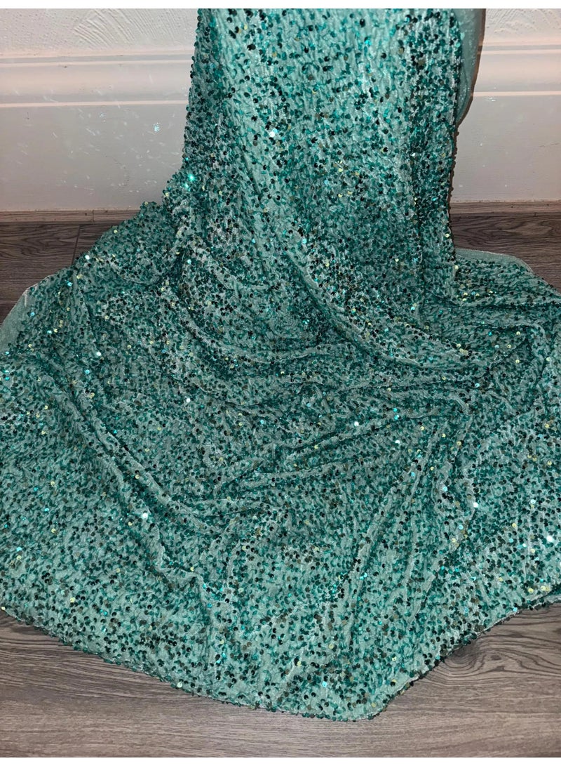 JewelOnPalette Sequins 2-way Stretch Velvet Fabric | 45” Wide Sparkle Shine | Spandex Velour for Fashion, Dresses, Costumes, Events, Dance Wear, Party Decor, Crafts, Upholstery, and DIY Sewing Projects | Cut by Yard - Mint Green - Image 2