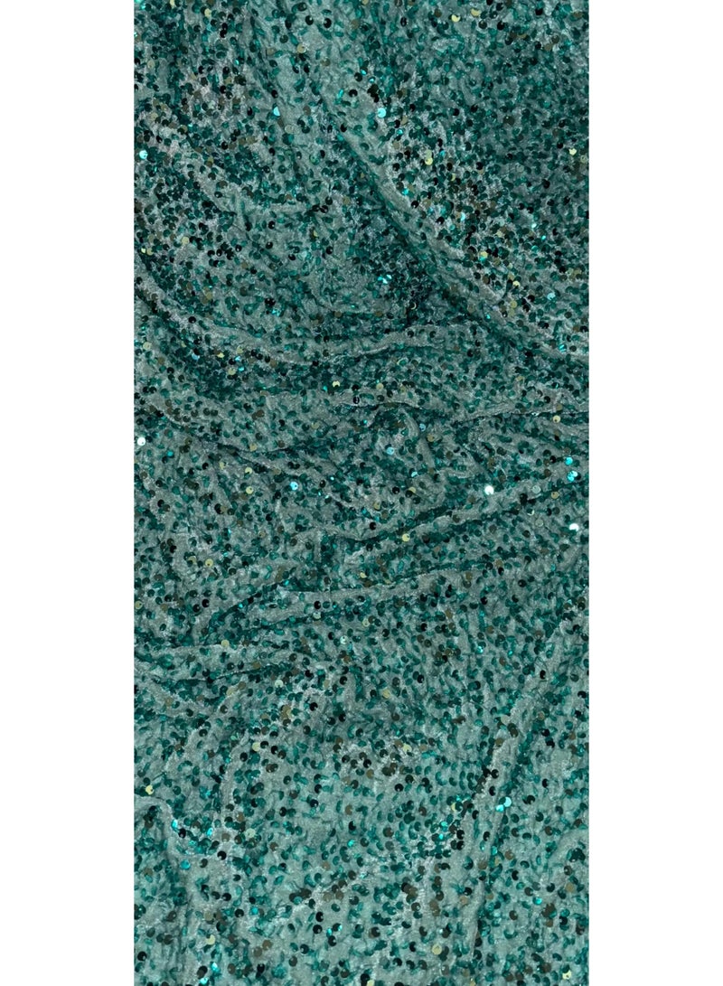 JewelOnPalette Sequins 2-way Stretch Velvet Fabric | 45” Wide Sparkle Shine | Spandex Velour for Fashion, Dresses, Costumes, Events, Dance Wear, Party Decor, Crafts, Upholstery, and DIY Sewing Projects | Cut by Yard - Mint Green - Image 1