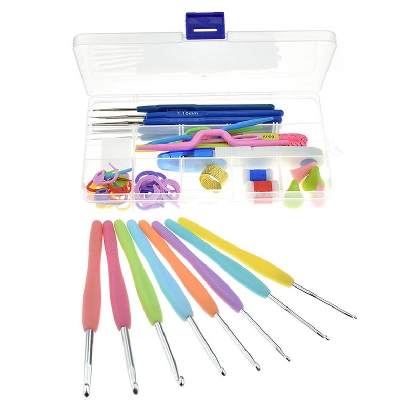 Palshiv Palshiv Rubber Knitting Crochet Hook Needle Set 52Pcs Ergonomic Sewing Knitting Needle Kit With 16Pcs Soft Grip Handles Hook 06Mm6Mm1 Scissor1 Tape Measure3 Tapestry For Hand KnittedMulticolor