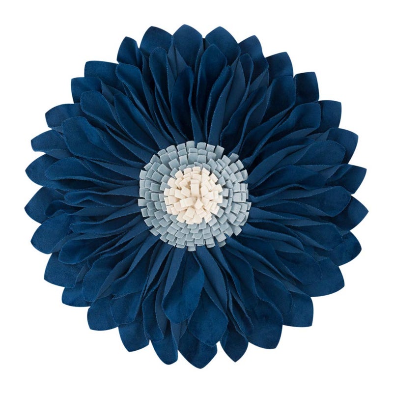 JWH Flower Velvet Throw Pillow Covers Aeshtetic Decorative 3D Sunflower Accent Pillow Case Round Pillowcase Handmade Cushion for Living Room Bed Couch Home 12 Inch Navy Blue - Image 1