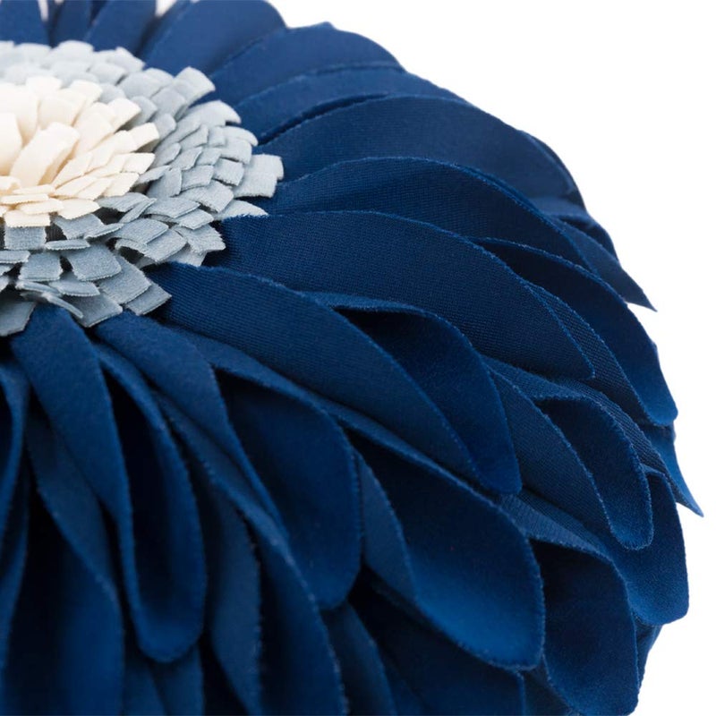 JWH Flower Velvet Throw Pillow Covers Aeshtetic Decorative 3D Sunflower Accent Pillow Case Round Pillowcase Handmade Cushion for Living Room Bed Couch Home 12 Inch Navy Blue - Image 3