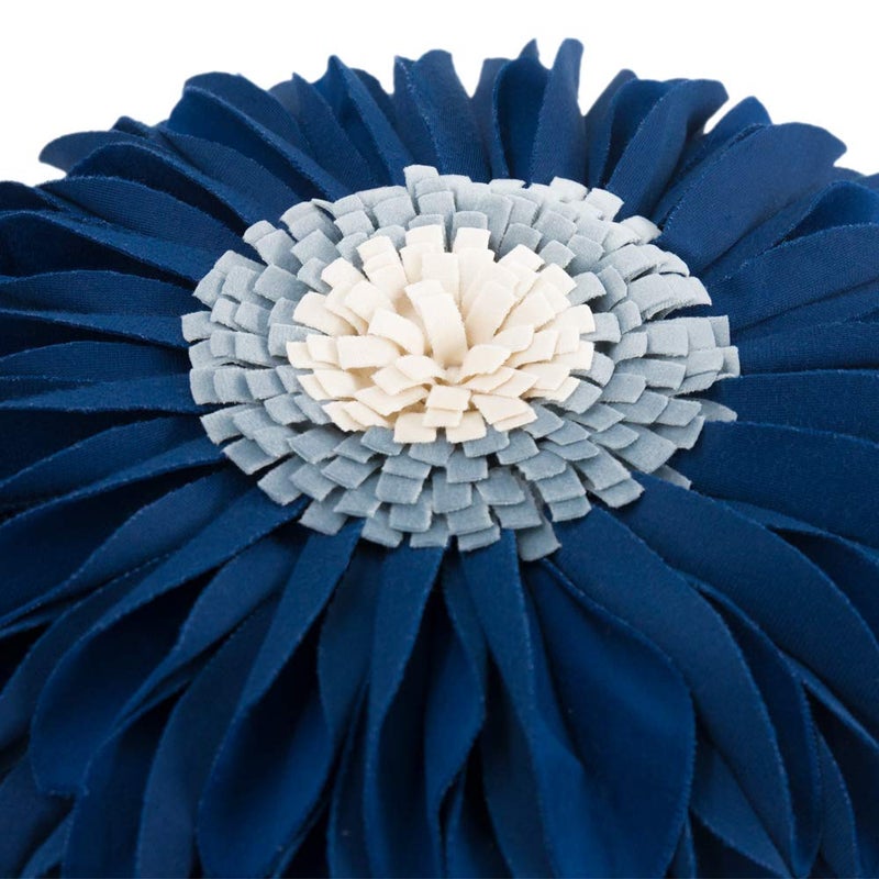 JWH Flower Velvet Throw Pillow Covers Aeshtetic Decorative 3D Sunflower Accent Pillow Case Round Pillowcase Handmade Cushion for Living Room Bed Couch Home 12 Inch Navy Blue - Image 2