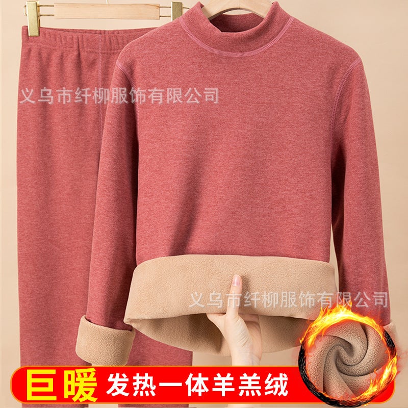 Winter Fleece-Lined Thick Thermal Underwear For Women, Heated Round Neck, Oril Fleece Thermal Set For Men And Couples - Image 3