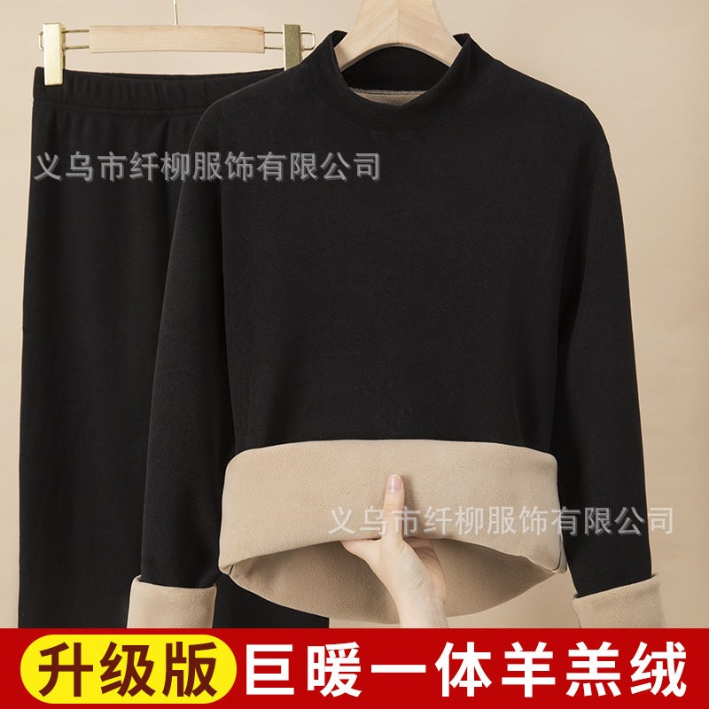 Winter Fleece-Lined Thick Thermal Underwear For Women, Heated Round Neck, Oril Fleece Thermal Set For Men And Couples - Image 1