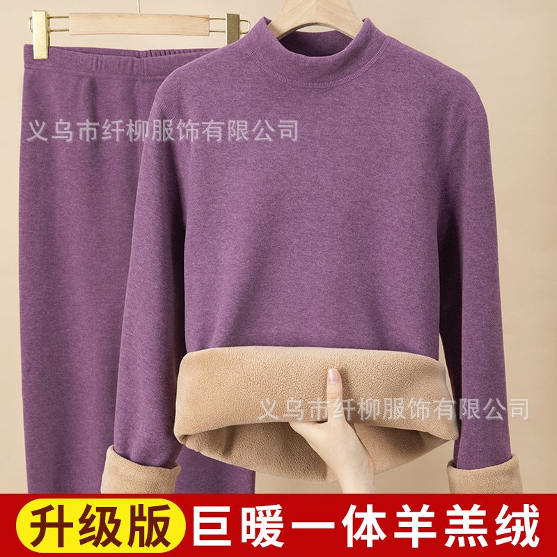 Winter Fleece-Lined Thick Thermal Underwear For Women, Heated Round Neck, Oril Fleece Thermal Set For Men And Couples - Image 2