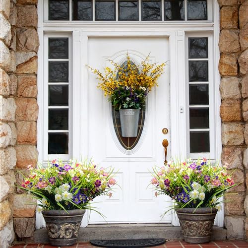 herfate 24 Bundles Fake Outdoor Wild Flowers Lifelike UV Resistant Mixed Colors Artificial Flowers for Indoor Outside Hanging Planters Garden Home Office Decor - Image 4