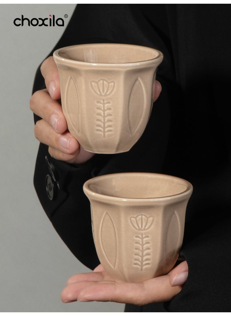 choxila 6pcs/set Saudi Coffee Cup, Tulip Flower Pattern, Espresso Mug, A Cup of Coffee, Tea Cup, 100ml, Gift for Lover/Family Member/Friend, For Use in Bedroom, Office, Home Gatherings, Camping, Cafe, Hotel - Image 1
