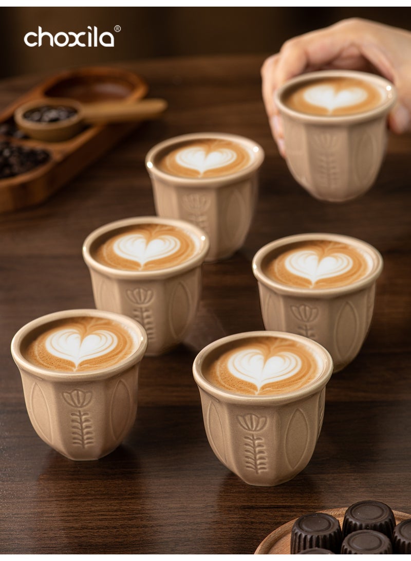 choxila 6pcs/set Saudi Coffee Cup, Tulip Flower Pattern, Espresso Mug, A Cup of Coffee, Tea Cup, 100ml, Gift for Lover/Family Member/Friend, For Use in Bedroom, Office, Home Gatherings, Camping, Cafe, Hotel - Image 2