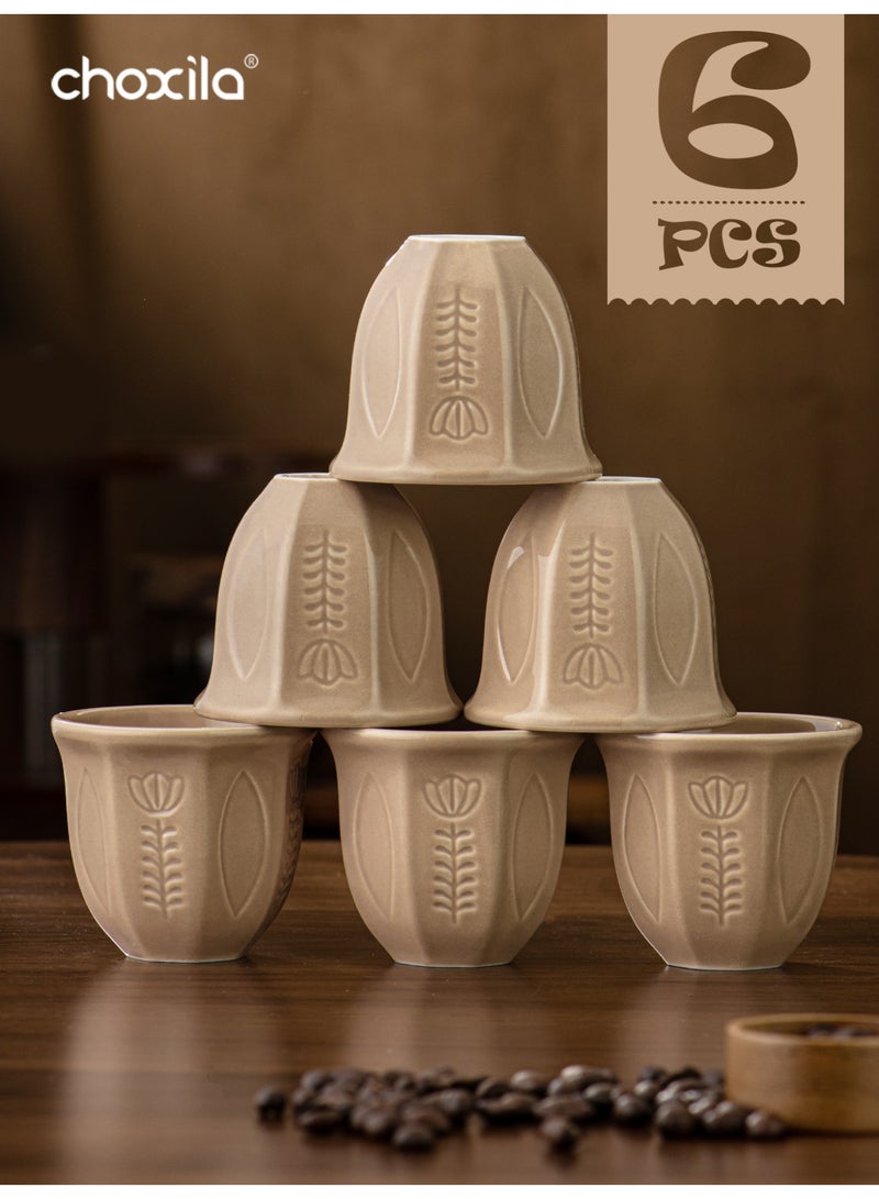 choxila 6pcs/set Saudi Coffee Cup, Tulip Flower Pattern, Espresso Mug, A Cup of Coffee, Tea Cup, 100ml, Gift for Lover/Family Member/Friend, For Use in Bedroom, Office, Home Gatherings, Camping, Cafe, Hotel - Image 3