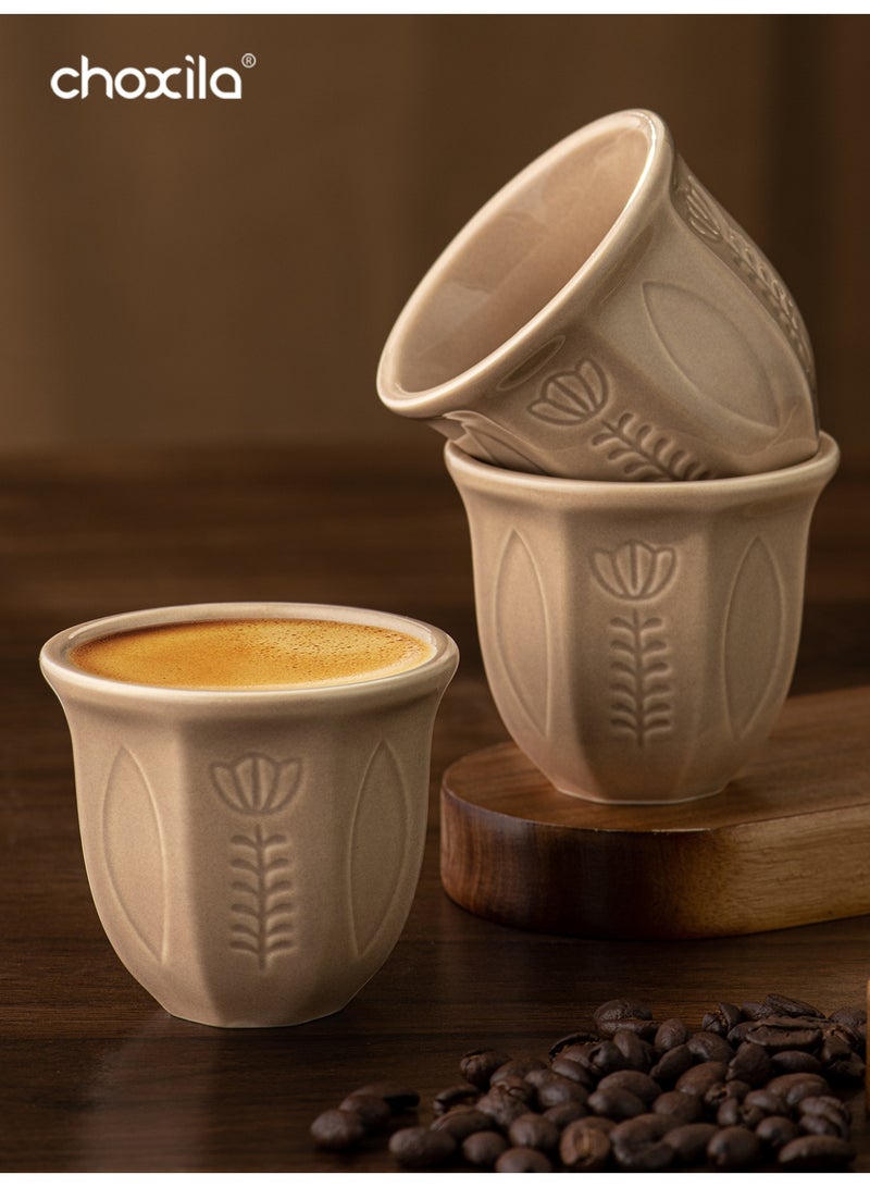 choxila 6pcs/set Saudi Coffee Cup, Tulip Flower Pattern, Espresso Mug, A Cup of Coffee, Tea Cup, 100ml, Gift for Lover/Family Member/Friend, For Use in Bedroom, Office, Home Gatherings, Camping, Cafe, Hotel - Image 5