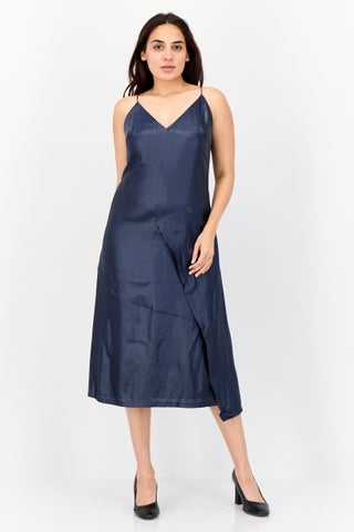 prom dresses with the back cut out Long Satin Dress Open And Side Cutouts Necklaces Girl's Elegant Autumn Princess Color:NAVY MULTI so produce time will