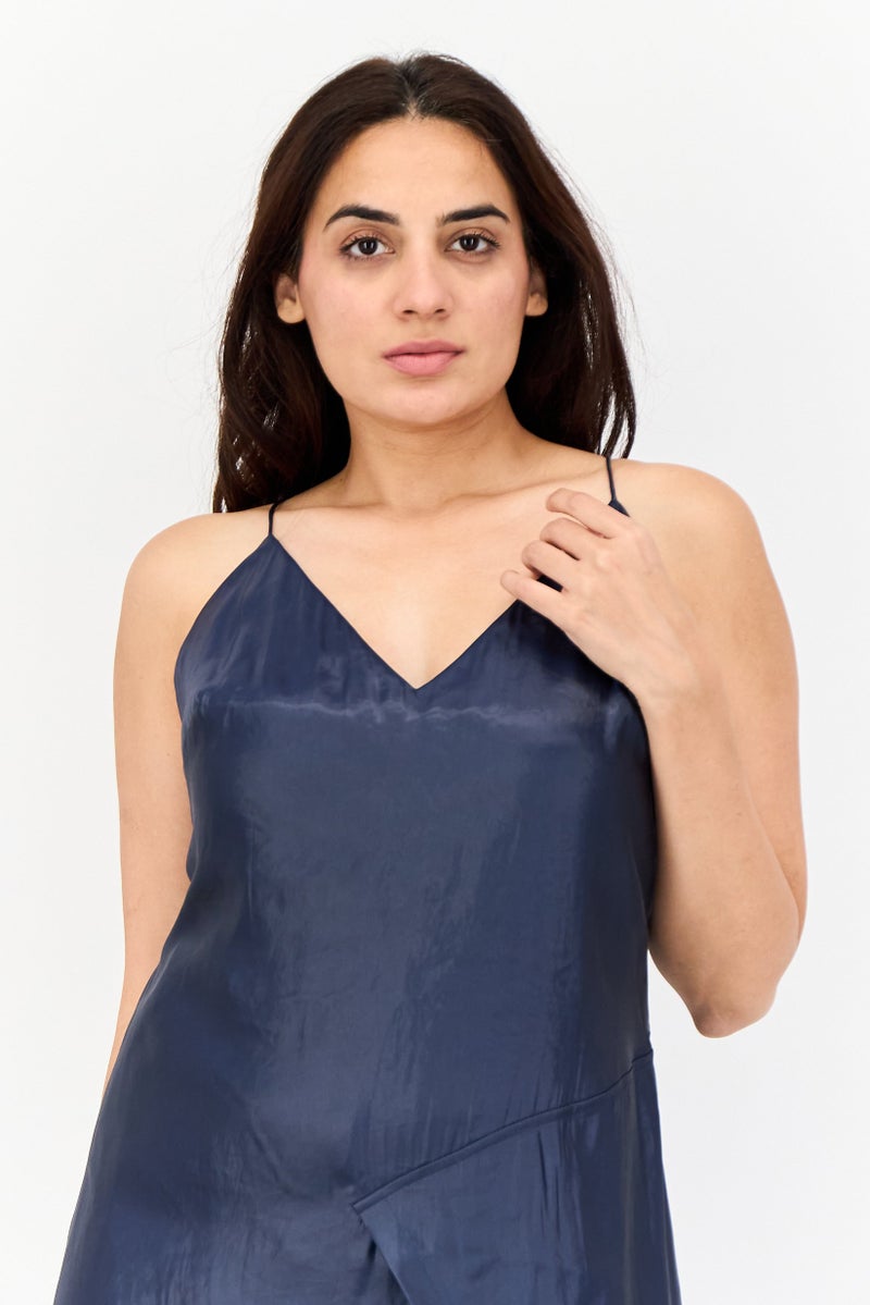 ESPRIT Women Metallic Midi Dress, Navy - Image 2