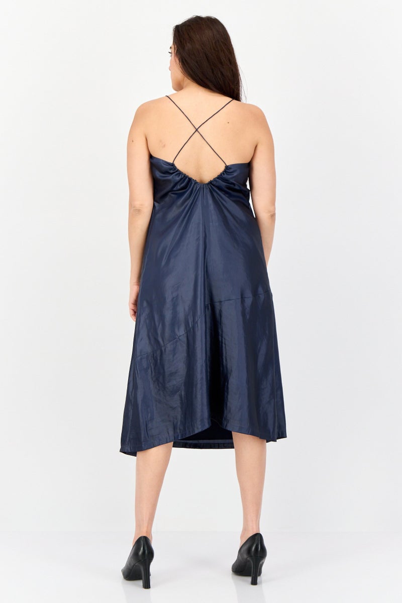 ESPRIT Women Metallic Midi Dress, Navy - Image 4