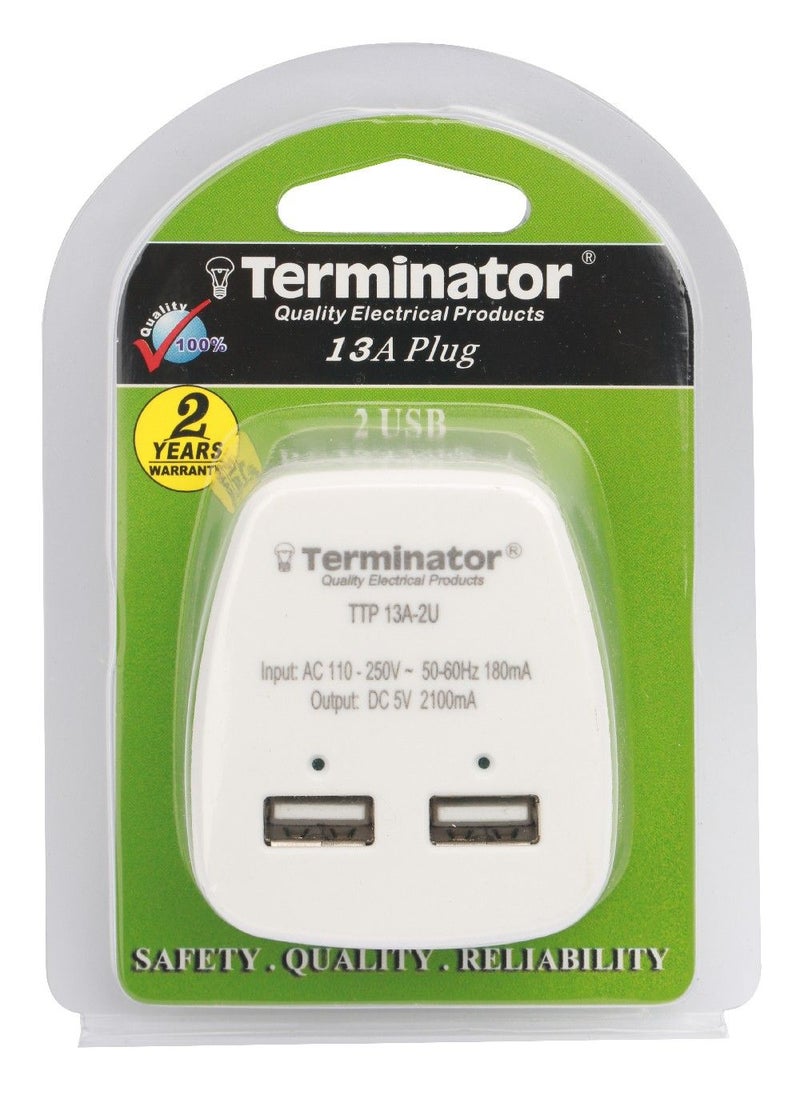 Terminator Terminator 2.1 A 2 USB Ports Charger White