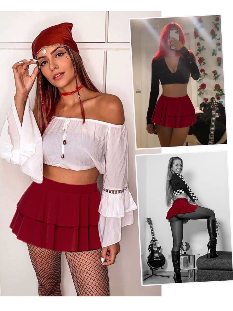 Avidlove Mini Skirt for Women Short Pleated Skirt Solid Lingerie Skirt Sexy Ruffle Skirt A-Line Skirt(Wine Red,Large) - Image 5