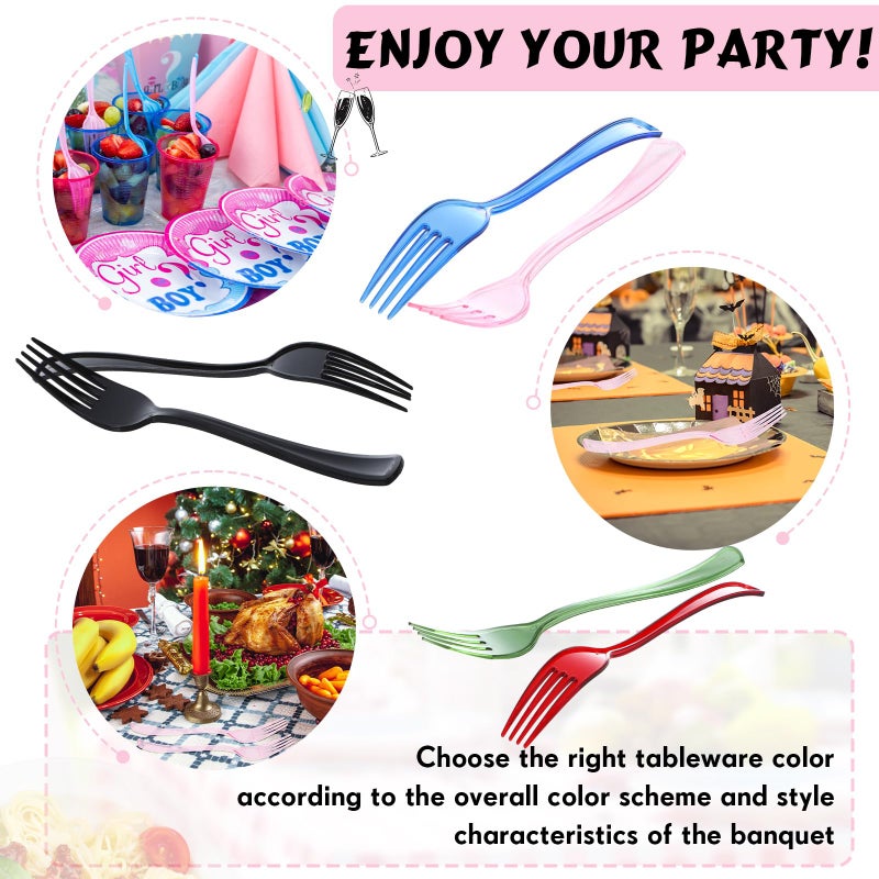 Minatee 50 Pcs Plastic Forks Disposable Cutlery Heavy Duty Dinnerware Plastic Silverware Flatware for Parties Supplies Dessert Picnics Holiday House(Pink) - Image 4