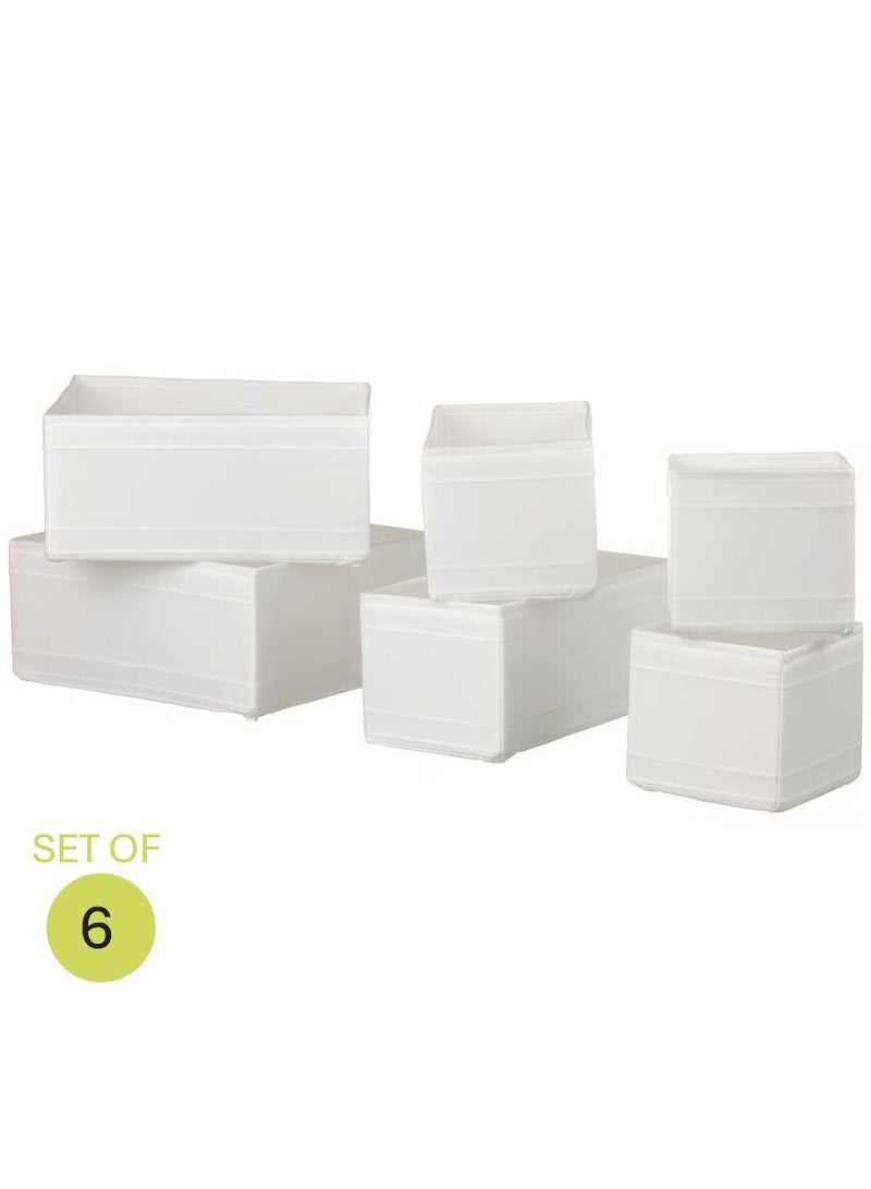 skubb Storage Box Set of 6, Organise Socks, Belts, Jewellery, Wardrobe, Chest of Drawers, Fabric 100% Polyester, White - Image 1