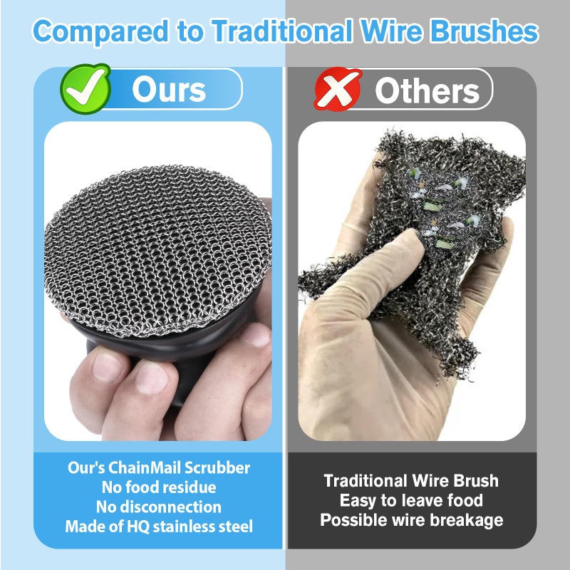 Onewly Cast Iron Scrubber and Scraper, Chain Mail Scrubber Cast Iron for Cleaning Dishes, Stock Pots, Pans, Griddles, Grills, Dish Scouring Pads - Image 3