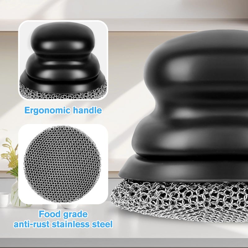 Onewly Cast Iron Scrubber and Scraper, Chain Mail Scrubber Cast Iron for Cleaning Dishes, Stock Pots, Pans, Griddles, Grills, Dish Scouring Pads - Image 2