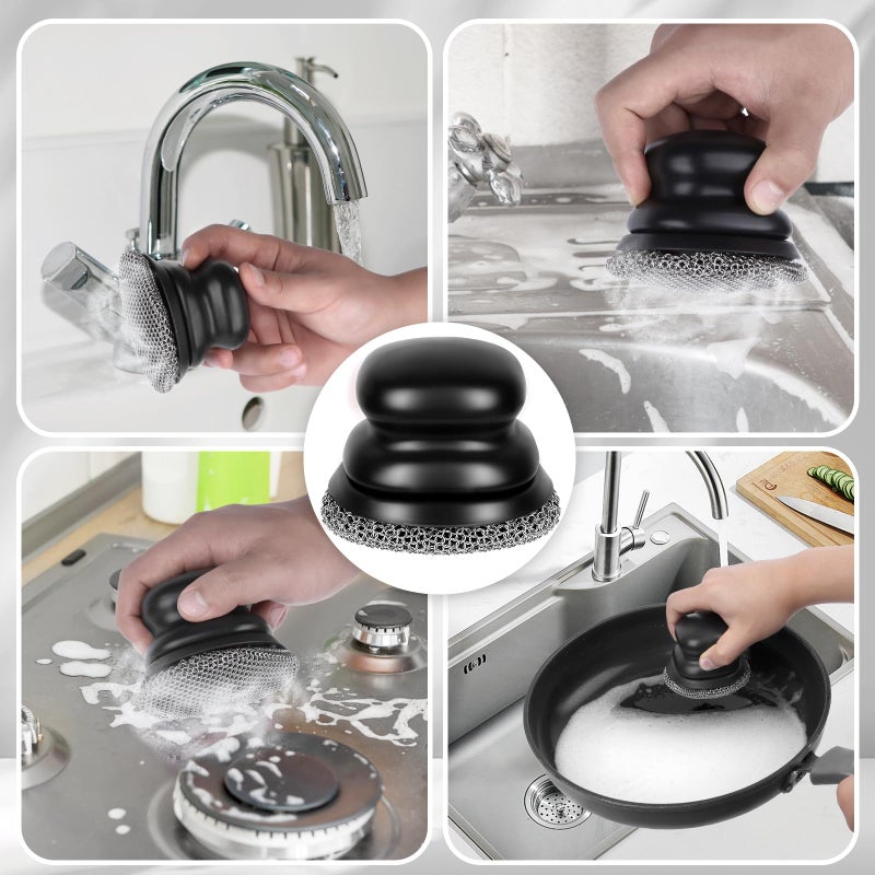 Onewly Cast Iron Scrubber and Scraper, Chain Mail Scrubber Cast Iron for Cleaning Dishes, Stock Pots, Pans, Griddles, Grills, Dish Scouring Pads - Image 5