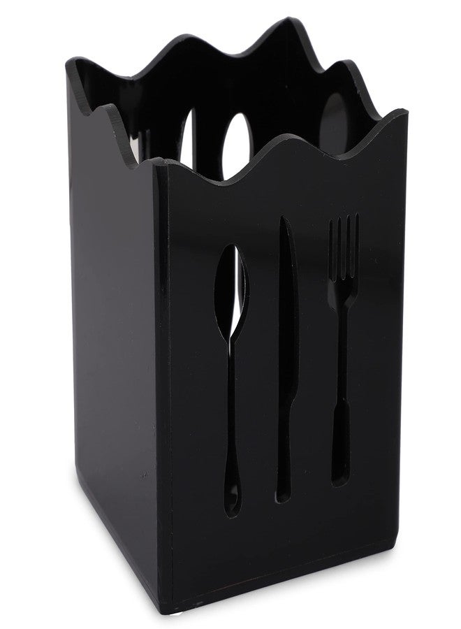 BARCROCK Acrylic Cutlery Holder Cutlery Stand with Cutlery Cutout Self Draining Tableware Storage Box-Spoon/Knife/Fork/Chopstick Kitchen Organizer for Dining Table Spoon Stand (Black) - Image 3