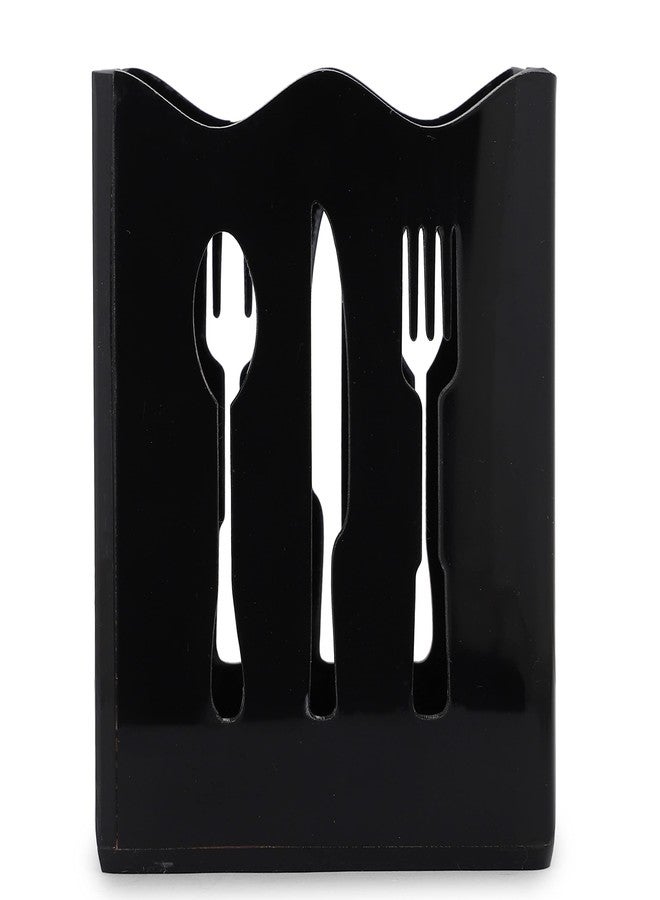BARCROCK Acrylic Cutlery Holder Cutlery Stand with Cutlery Cutout Self Draining Tableware Storage Box-Spoon/Knife/Fork/Chopstick Kitchen Organizer for Dining Table Spoon Stand (Black) - Image 2