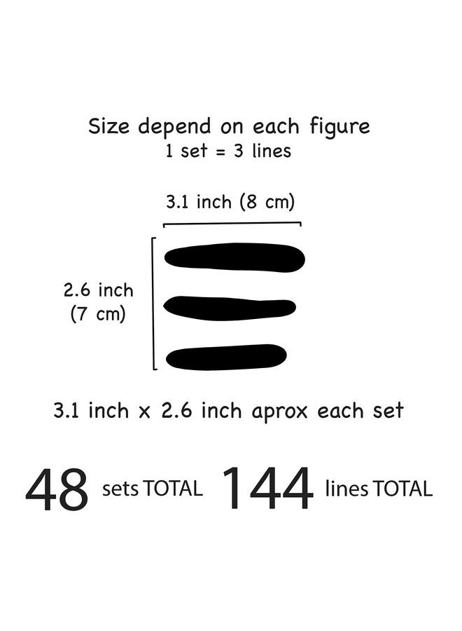The Boho Design Lines Hand Drawn Decals Peel and Stick for Kids, Baby Bedroom Nursery and Living Room. 48 Sets of Three Stripes Each (144 pcs.) Adhesive Vinyl Wall Stickers Decor (Black) - Image 5