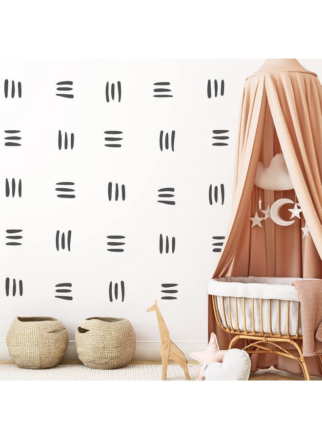 The Boho Design Lines Hand Drawn Decals Peel and Stick for Kids, Baby Bedroom Nursery and Living Room. 48 Sets of Three Stripes Each (144 pcs.) Adhesive Vinyl Wall Stickers Decor (Black) - Image 1