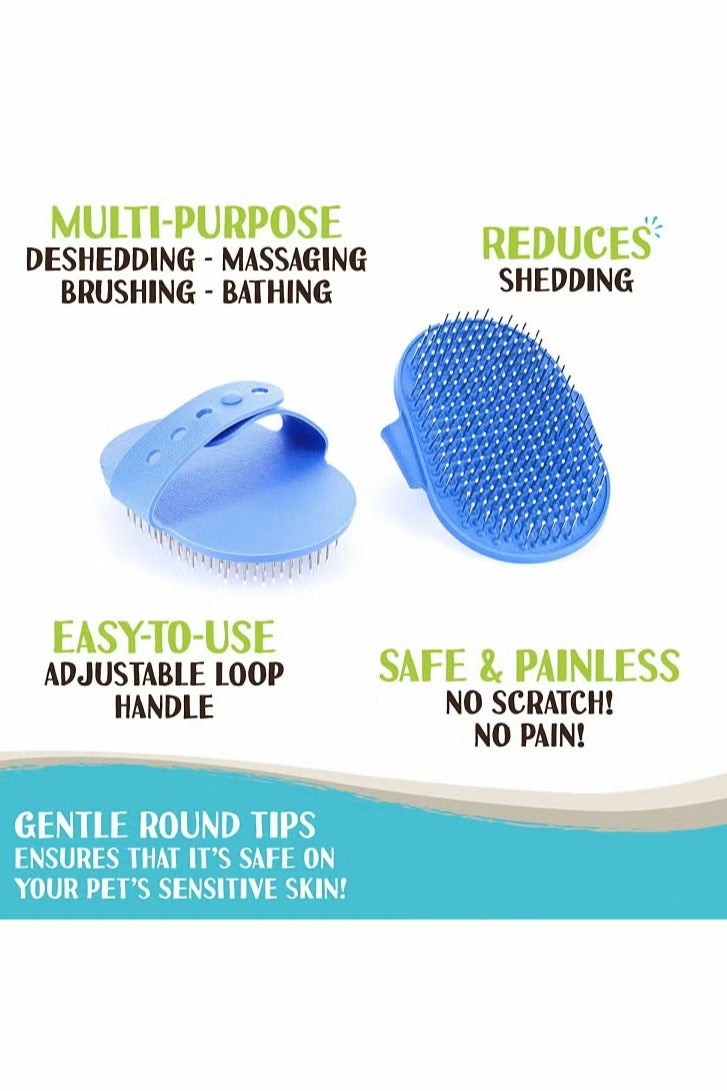 فرشاة تربية الكلب ، فرشاة حمام شامبو الحيوانات الأليفة تدليك مطاطي مهدئ مع مقبض حلقة قابل للتعديل للكلاب والقطط ذات الشعر القصير الطويل - Image 4
