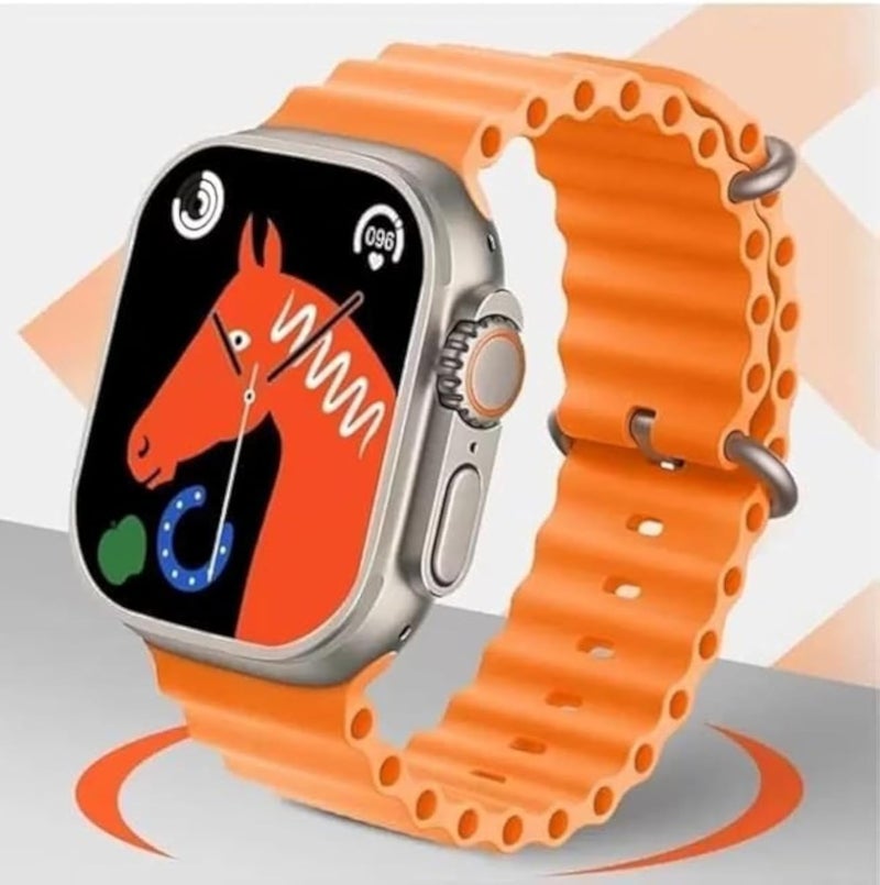 ساعة I-Tech Ultra Series الذكية T800، متوافقة مع أجهزة Apple و Android - مكالمات بلوتوث، متتبع اللياقة البدنية، مساعد صوتي، شاشة عالية الدقة (برتقالي)