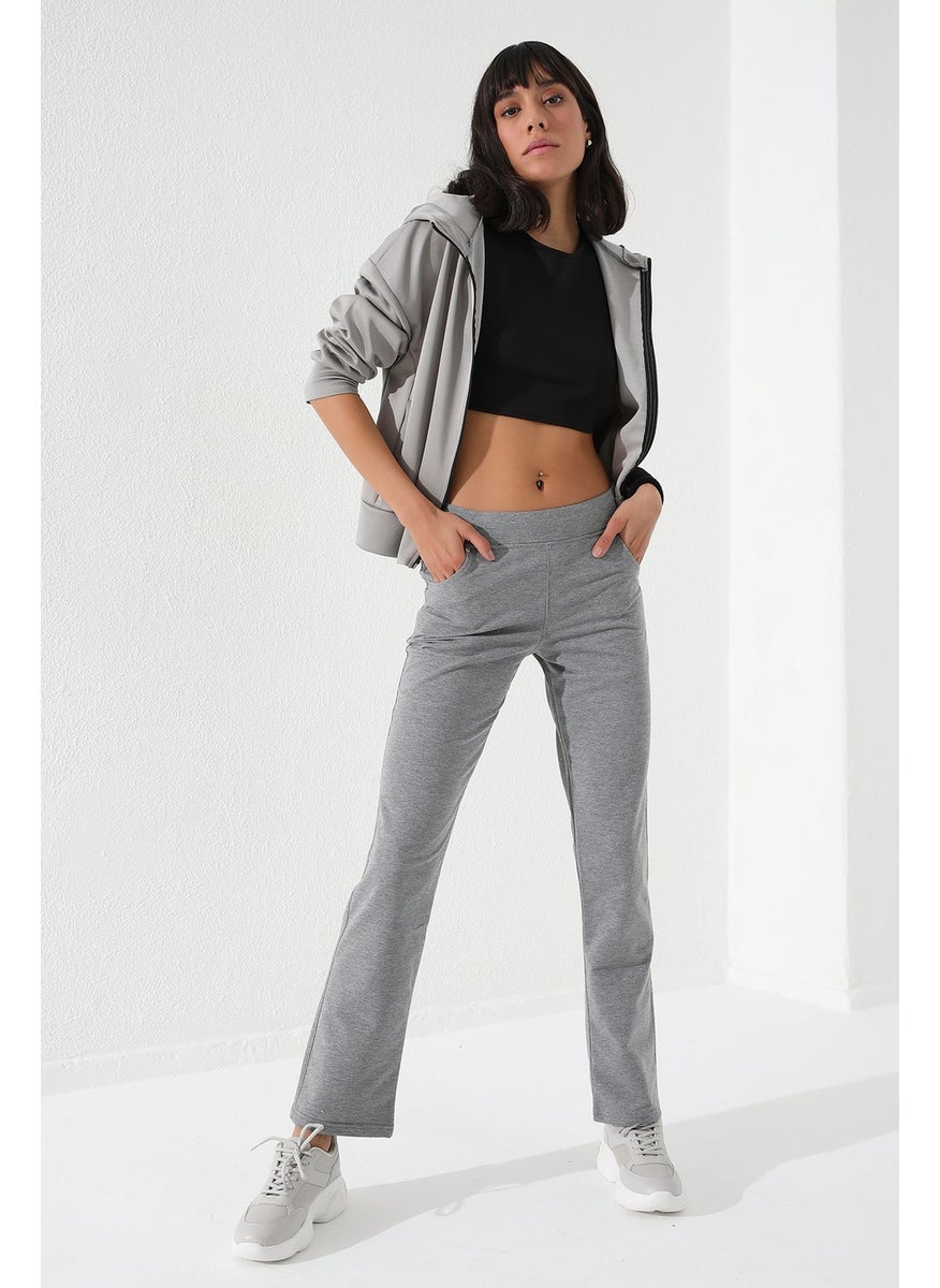 Tommy Life Gray Melange Women's Stone Detailed Pocket Slim Cut Classic Leg Sweatpants-94007  - Image 1