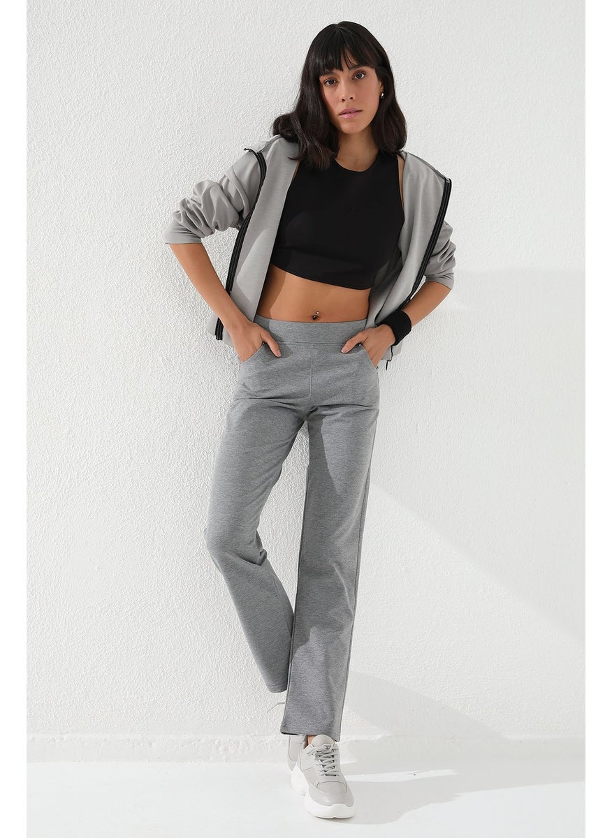 Tommy Life Gray Melange Women's Stone Detailed Pocket Slim Cut Classic Leg Sweatpants-94007  - Image 3