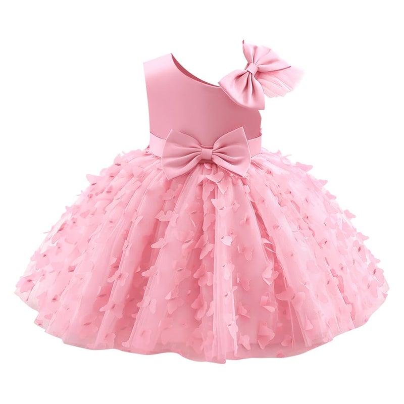 Toddler Baby Girl Pageant Butterfly Dress Bowknot Stain Tulle Tutu Dress Infant Wedding Flower Girl Dress Princess Birthday Party Dresses for Photoshoot Pink 1218 Months