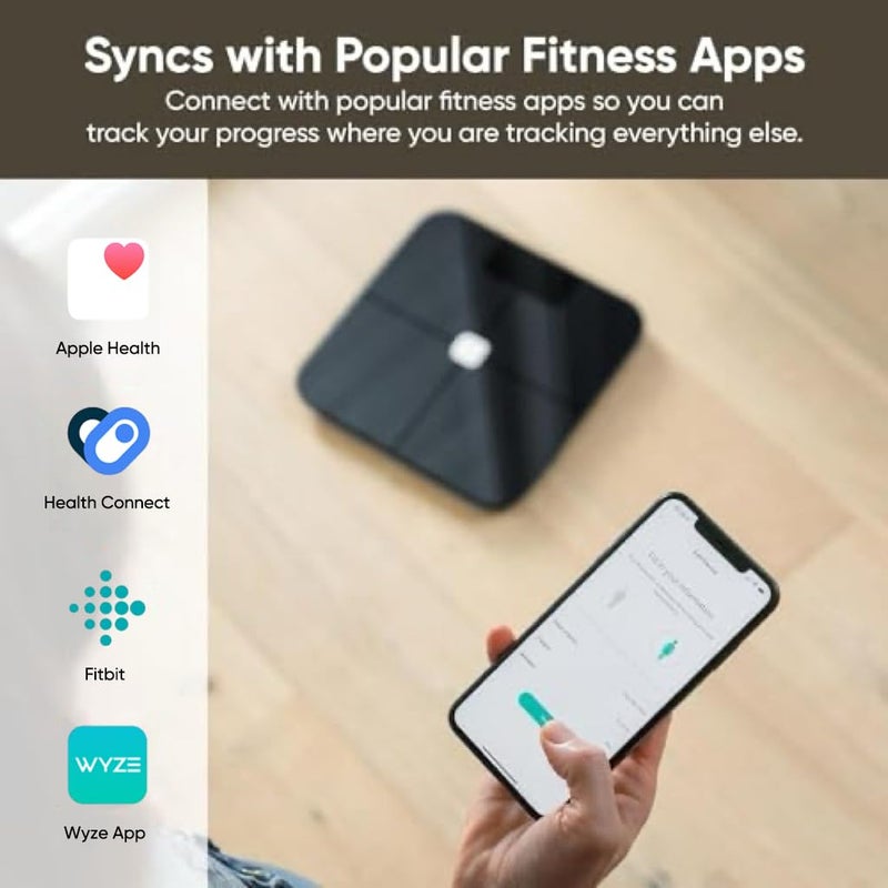 WYZE SCALE Wyze Smart Scale, Scale for Body Weight, Digital Bathroom Scale for Body Fat, BMI, and Heart Rate, Body Composition Analyzer with App, Batteries Included, Bluetooth, 400 lb, Black - Image 4