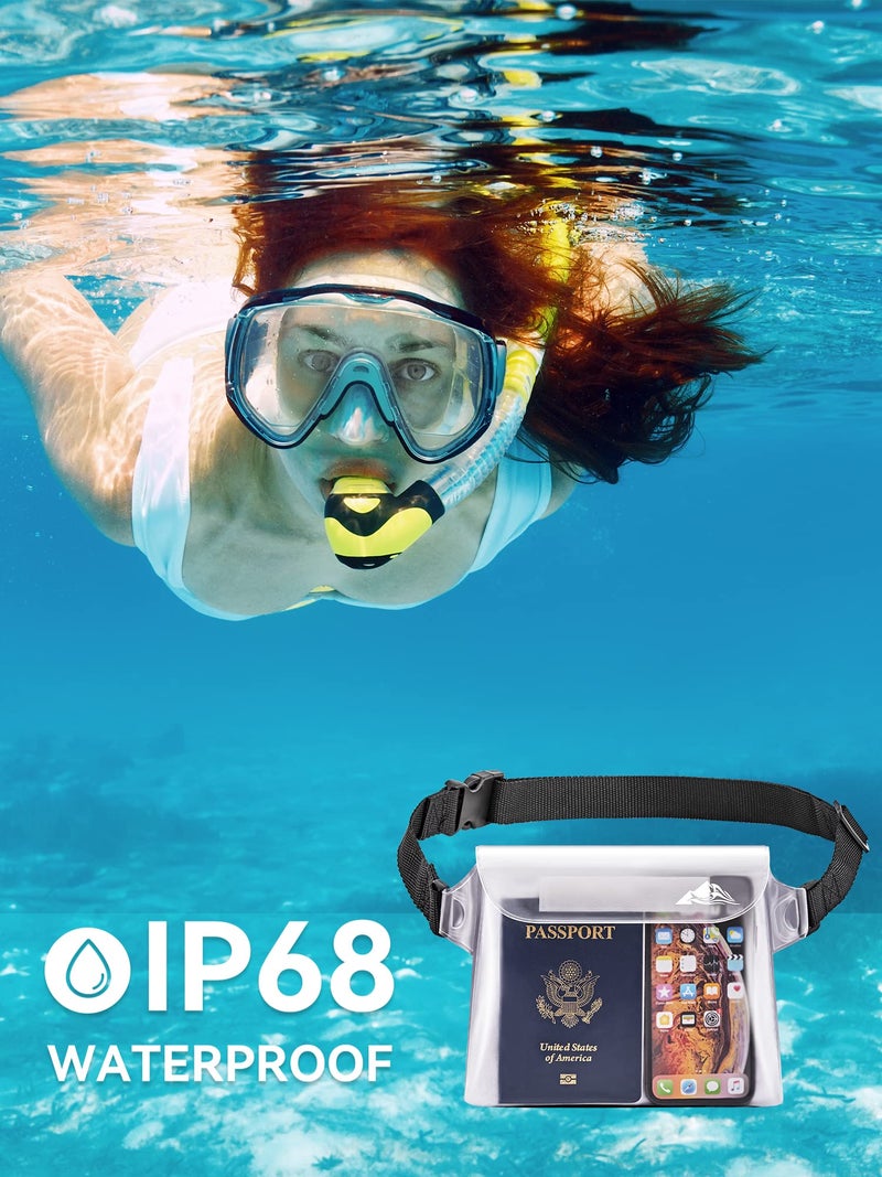 HEETA 2-Pack Waterproof Pouch with Waist Strap, Screen Touchable Dry Bag with Adjustable Belt for Phone Valuables for Kayaking Swimming Snorkeling Boating Fishing Surfing Beach (White & Blue) - Image 2