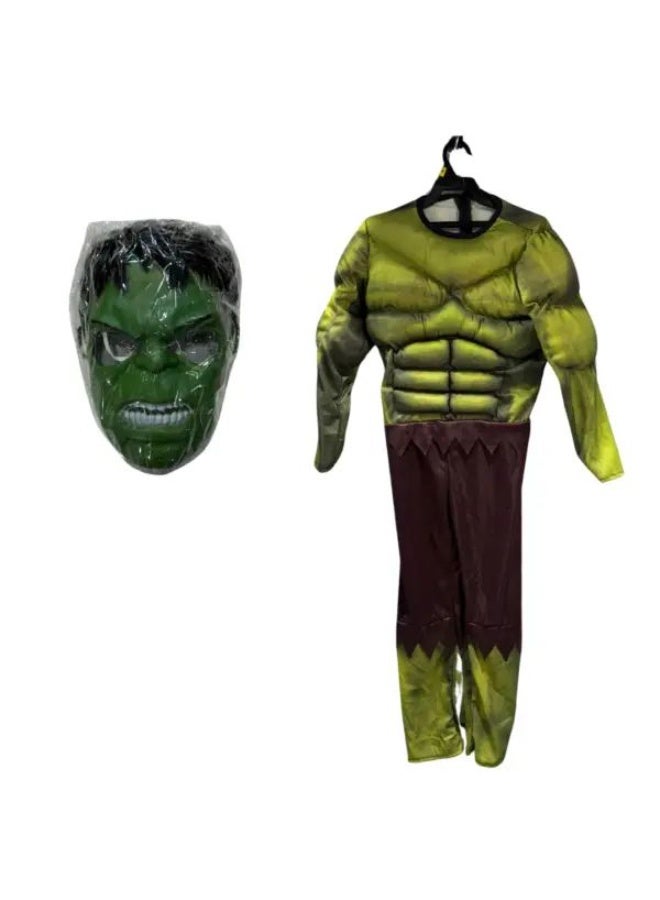Hulk Green Polyester Muscle Costume With Mask And Shredded Shorts For Kids, 7 - 9 Years