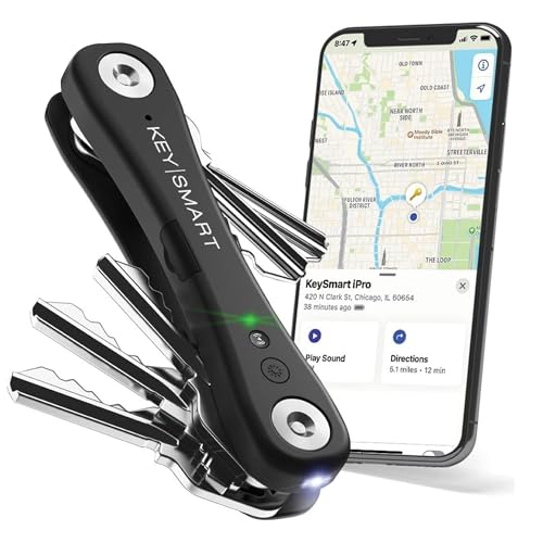 key smart KeySmart iPro Key Finder Locator with Sound - Keychain Key Holder, Apple Find My App Compatible, Key Organizer, Compact Clutter-Free Key Chain Tracker, Tech Gifts for Men (Up to 14 Keys, Black) - Image 1
