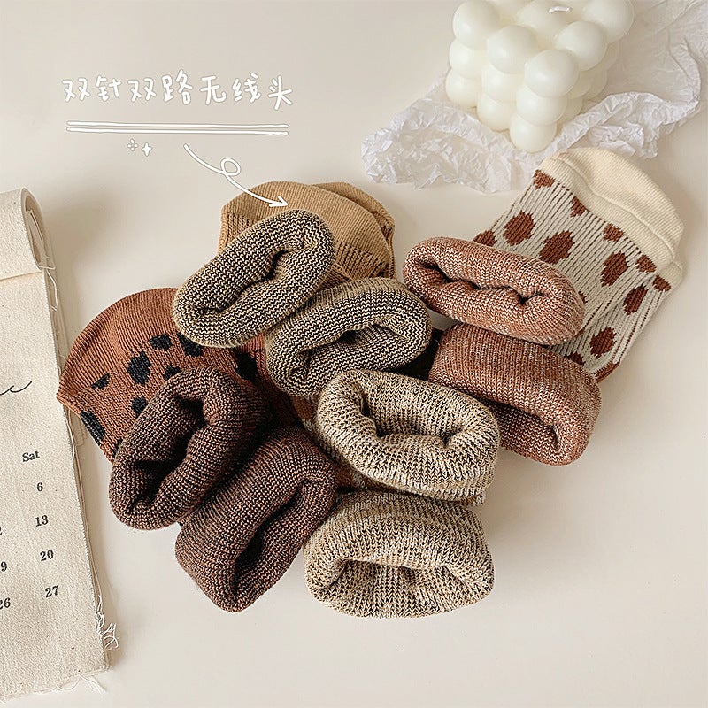 2024 Children'S Socks Smiling Face Double Needle Calf Socks Leopard Print Girls Socks Big Children Baby Socks - Image 3