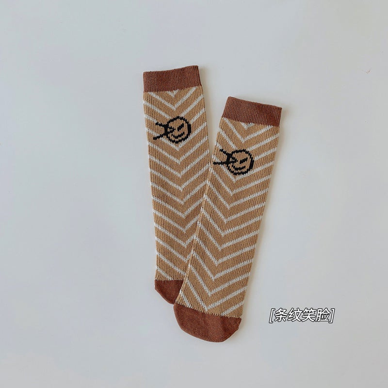 2024 Children'S Socks Smiling Face Double Needle Calf Socks Leopard Print Girls Socks Big Children Baby Socks - Image 1