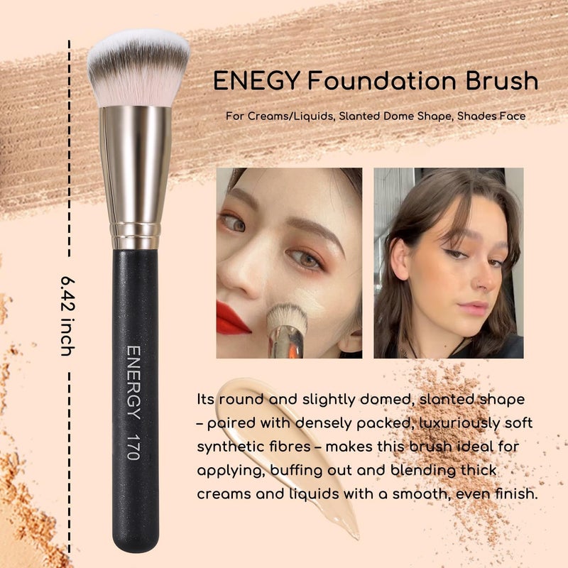 Energy Makeup Brushes Set Professional Kabuki Foundation Concealer Brush Under Eye Nose Contour Brush for Liquid Cream Powder Blending Buffing with Travel Bag 3PCS - Image 3