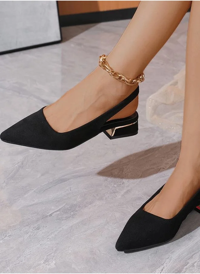 سنيك ايه بيك Solid Slingback Block Heel Pumps by Styli