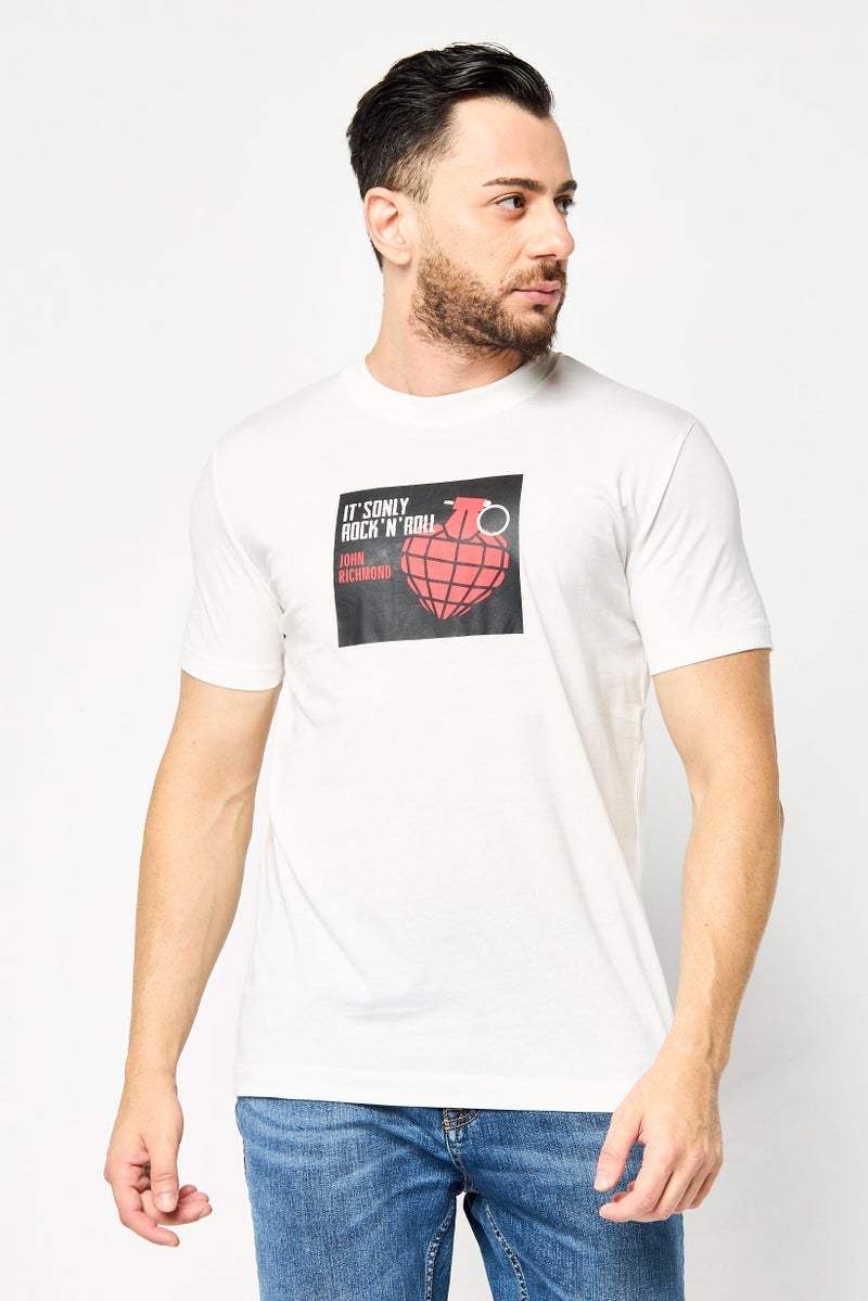 JOHN RICHMOND Men Crew Neck Short Sleeve Graphic T Shirt, White - Image 1