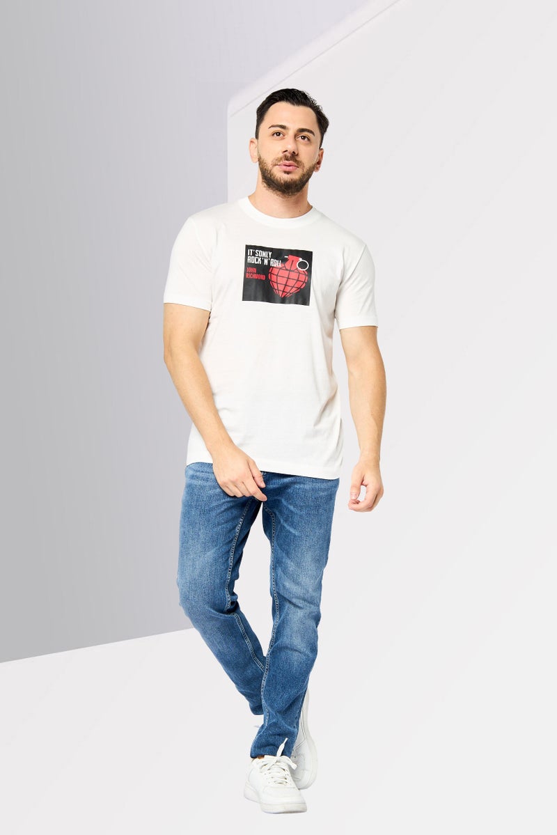 JOHN RICHMOND Men Crew Neck Short Sleeve Graphic T Shirt, White - Image 2