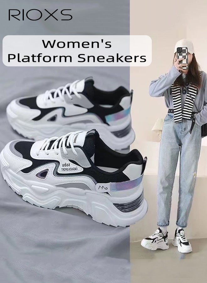 ريوكس أحذية رياضية مكتنزة للنساء، أحذية رياضية مريحة للتنفس، أحذية رياضية عالية الارتفاع أحذية الأبوة، أحذية رياضية غير رسمية للموضة للنزهة، أحذية رياضية خفيفة الوزن مع أحذية مضادة للانزلاق، أحذية رياضية خفيفة للشارع والملابس اليومية، المدربون الرمادية السوداء - Image 2