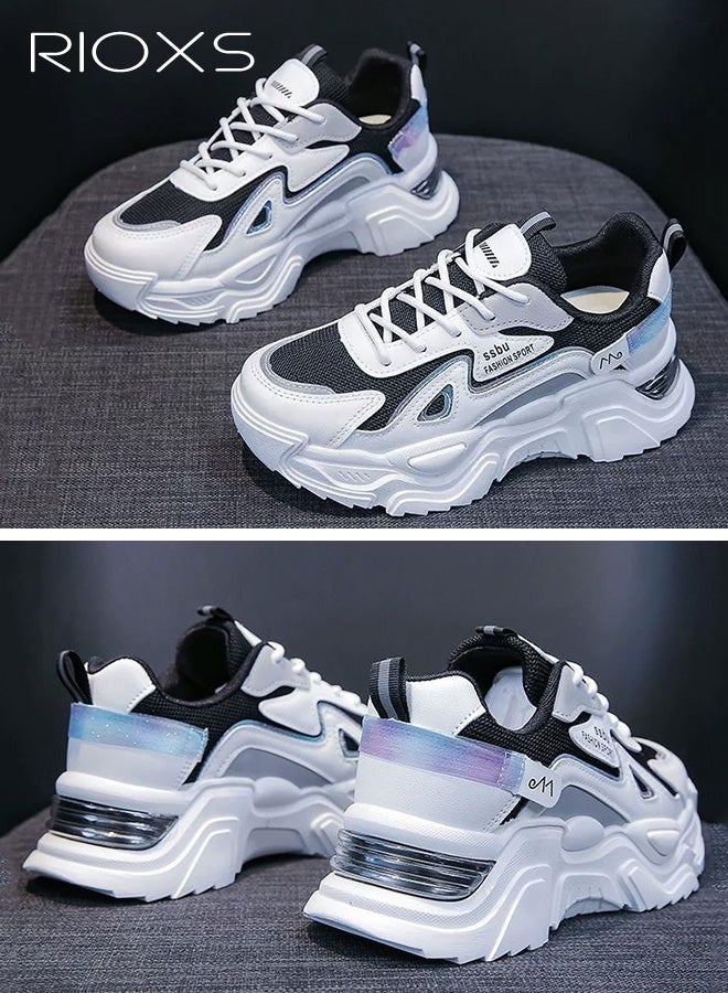 ريوكس أحذية رياضية مكتنزة للنساء، أحذية رياضية مريحة للتنفس، أحذية رياضية عالية الارتفاع أحذية الأبوة، أحذية رياضية غير رسمية للموضة للنزهة، أحذية رياضية خفيفة الوزن مع أحذية مضادة للانزلاق، أحذية رياضية خفيفة للشارع والملابس اليومية، المدربون الرمادية السوداء - Image 4