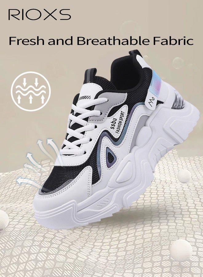 ريوكس أحذية رياضية مكتنزة للنساء، أحذية رياضية مريحة للتنفس، أحذية رياضية عالية الارتفاع أحذية الأبوة، أحذية رياضية غير رسمية للموضة للنزهة، أحذية رياضية خفيفة الوزن مع أحذية مضادة للانزلاق، أحذية رياضية خفيفة للشارع والملابس اليومية، المدربون الرمادية السوداء - Image 3