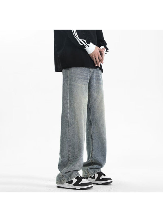 Maybeyond Men's Jeans, Autumn And Winter Loose Casual Straight-leg Pants, Trendy American-style Trousers For Men Ss526 Nostalgic Blue 2XL - Image 2